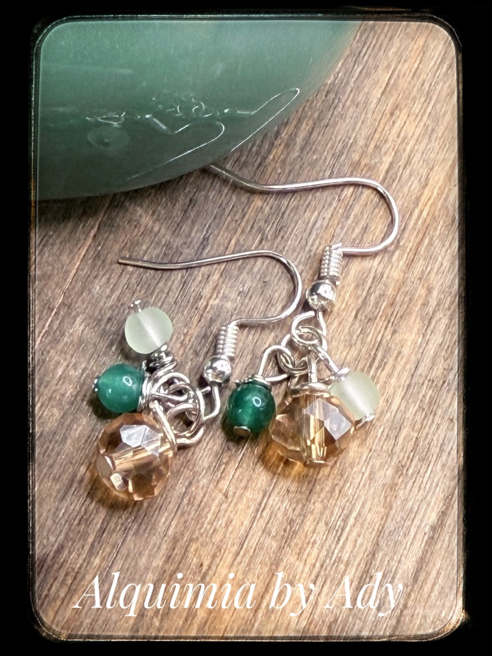 Aventurine + Green and Champagne Bead Dangle Earrings